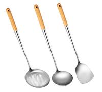 Kueohse EspáTula y CucharóN para Wok, Juego de Herramientas para Cuchara Espumadera, EspáTula de 17 Pulgadas para Wok, EspáTula para Wok de Acero Inoxidable 304
