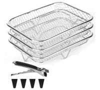 Kueohse Estantería rectangular apilable para freidora de aire, acero inoxidable 304, 3 niveles para una mejor fritura de aire