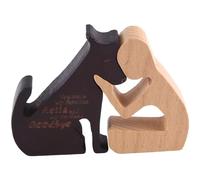 Kueohse Estatua de Madera de la Familia del Perro, DecoracióN de Madera Hecha A Mano, Adornos Artesanales para la Oficina, Sala de Estar (Hombre+)
