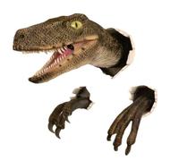 Kueohse Estatua de Velociraptor, Montaje de Resina en la Pared, Escultura de Cabeza de Dinosaurio, Adorno Colgante de Pared para Dinosaurio Interior y Exterior