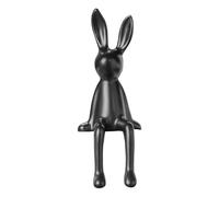 Kueohse Estatua Decorativa de Conejo Sentado de Orejas Largas, Ideal para Escritorio, Estantería, Regalo para Amigos, Color Negro.