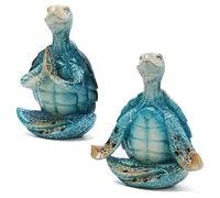 Kueohse Estatuillas Decorativas de Tortugas Marinas para Yoga, 2 Piezas de DecoracióN de Tortugas de Yoga para MeditacióN, Estatuilla de Tortugas de Yoga para Meditar en el JardíN
