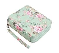 Kueohse Estuche con 72 compartimentos y de cremallera para lápices de acuarela o rotuladores, organizador de estuches (rosa verde), verde