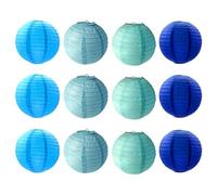 Kueohse Faroles de Papel Azules, Farolillos Decorativos Colgantes de Papel Redondos Chinos, Luces para Decoración del Hogar, Fiestas, Bodas, 12 Piezas