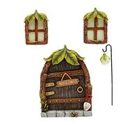 Kueohse Gnomo de Hadas en Miniatura Ventana y Puerta para el Hogar DecoracióN de áRboles Decoraciones de JardíN Ventanas y Luces Que Pueden Brillar en la Oscuridad