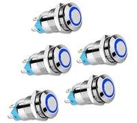 Kueohse Interruptor BotóN de Enclavamiento de 5 Piezas de 12 Mm, Tapa Redonda Alta, BotóN de Interruptor de Metal Resistente Al Agua con Luz de 12 V / 24 V
