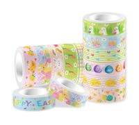 Kueohse Juego de 12 Cintas Washi de Pascua con Diseño de Conejito de Pascua, Pollito y Gnomo, Cinta Decorativa con Temática de Pascua.