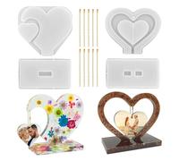 Kueohse Juego de 2 Moldes de Resina para Marcos de Fotos 3D, Molde de Silicona con Forma de CorazóN para Resina, Moldes de Resina Epoxi para Marcos de Fotos Personalizados DIY
