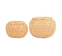 Kueohse Juego de 2 PequeñAs Cestas de Bambú Decorativas con Tapa para Guardar Objetos PequeñOs Caja de Almacenamiento de Bambú Trenzada y Hecha a Mano