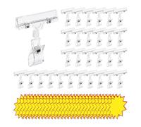 Kueohse Juego de 60 Soportes de Plástico Transparente para Carteles y Etiquetas de Precio en para Colgar en Estanterías de Supermercados, Centros Comerciales y Tiendas.