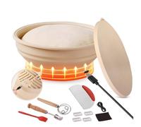 Kueohse Juego de Cestas de Fermentación de Pan de Masa Madre con Calefacción, Recipiente de Silicona Termostático Eléctrico para Masa, Pan de Masa Madre Banneton de 9 Pulgadas