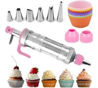 Kueohse Juego de Jeringas para Decorar Postres, Kit de Pastelera de Acero Inoxidable, Kit para Decorar Pasteles con 9 Moldes de Silicona para Cupcakes.