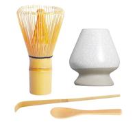 Kueohse Juego de Matcha de 4 Piezas: Batidor de Bambú Hecho A Mano (Chasen) y Cuchara para Té Tradicional, Cuchara Matcha y Soporte para Batidor de Cerámica