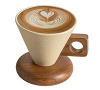 Kueohse Juego de Tazas de Café con Base de Madera y Juego de Cucharas, de Café Retro con Asa