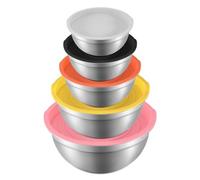 Kueohse Juego de Tazones para Mezclar con Tapa de 5, Juego de Ensaladeras Anidables de Acero Inoxidable para Preparar, Mezclar y Servir