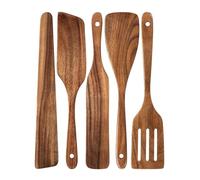 Kueohse Juego de Utensilios de Cocina: 5 Espátulas de Madera, Cucharas de Madera, Utensilios de Cocina Antiadherentes y
