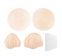 Kueohse Juego Redondo, 2 Cestas de Levadura para Pan y Masa de Pan, Cesto de FermentacióN Banneton con Inserto, Juego de Raspadores de Masa Redondo