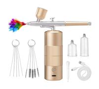 Kueohse Kit de AeróGrafo con Compresor, Juego de AeróGrafo de Alta PresióN con Boquilla de 0,3 mm para UñAs, Maquillaje, Dorado