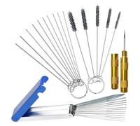 Kueohse Kit de Limpieza de Carburador: 13 Alambres, 10 Agujas, 5 Cepillos y 1 Púa. Limpiador de Puntas de Soplete Premium. Eliminador de Suciedad de Carbones.