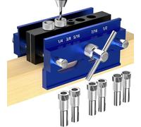 Kueohse Kit de Plantilla de Autocentrante, Bloque de Plantilla de Guía de Perforación para Agujeros Rectos, 6 Piezas de Bujes de Perforación, para Carpintería, Ajustable