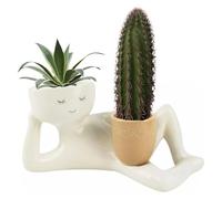 Kueohse Maceta de Resina con Forma de Chico Perezoso, Maceta con Forma de Pequeño Personaje Perezoso, Maceta para Suculentas, Figura Única de Resina Tumbada para Jardín
