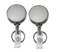 Kueohse Mini Paquete de 2 Carretes Portaobjetos RetráCtiles, Portatarjetas de ID de Metal con con Clip de CinturóN para IdentificacióN (PequeñO Negro Brillante)