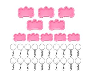 Kueohse Moldes de Silicona de Resina de Hueso de Perro, 10 Piezas DIY Molde de Resina Epoxi con Etiqueta de Perro con 20 Piezas de Llaveros para Hacer Manualidades