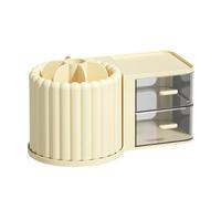 Kueohse Organizador de Brochas de Maquillaje con 2 Cajones, Encimera Organizadora de Maquillaje Giratoria de 360°, Vitrina de Capacidad Color Crema