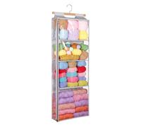 Kueohse Organizador de Hilo Colgante con 4 Bolsillos Grandes, Organizador de Tejido Transparente con Cremalleras para Amantes del Crochet.