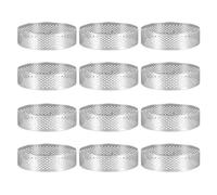 Kueohse Pack de 12 anillos de acero inoxidable para tartas, 3, anillo perforado para mousse, molde de anillo para tartas, herramientas redondas para hornear pasteles