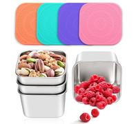 Kueohse Paquete 4 Recipientes para Refrigerios de Acero Inoxidable para NiñOs, Recipientes MetáLicos una Prueba de Fugas para Almacenamiento de Alimentos, Mini Lonchera Apilable (6 Onzas)