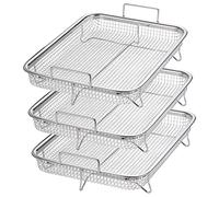 Kueohse Paquete de 3 Cestas para Freidora de Aire para Horno, Cesta para Parrilla de Acero Inoxidable Juego de Cestas de Antiadherente, Rejilla para Bandeja de Freidora de Aire