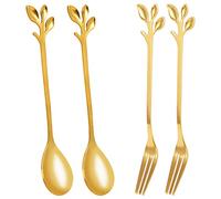 Kueohse Paquete de 4 (2 Cucharas 2 Tenedores) Juego de Tenedor de Postre Aperitivo y Cuchara de Café Expreso Demitass Pequeño, Juego de Cucharitas de Té 4.7 Pulgadas