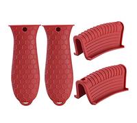 Kueohse Paquete de 4 Cubierta de Silicona para Soportes de Manija Caliente Cubierta de Manija de SartéN de Hierro Fundido Soporte de la Manija de la Olla Resistente Al - Rojo