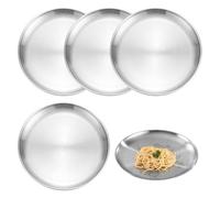 Kueohse Paquete de 5 Platos de Acero Inoxidable, Vajilla Redonda de Acero Inoxidable de 20 Cm, Platos de Acero Inoxidable Resistentes, Platos para Acampar