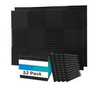 Kueohse Paquete de 52 paneles de espuma acústica, 1 x 12 x 12, paneles de espuma insonorizada para , paneles acústicos, absorbentes de sonido, color negro