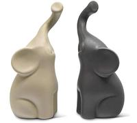 Kueohse Pareja de Elefantes en Beige y Gris - Escultura de CeráMica - Figura como Conjunto - Figura Decorativa - Adorno