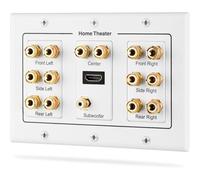 Kueohse Placa de Pared Tipo Acoplador de Borne Banana de Cobre Chapado en para Cine en Casa con Distribución de Sonido Envolvente de 3 Unidades para 7 Altavoces.