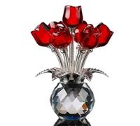 Kueohse Ramo de Rosas Rojas con Jarrón Redondo, Figuras, Regalos para Mujer, Adorno de Ramo de Cristal, Regalos Románticos, Centro de Mesa.