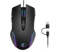 Kueohse Ratón Ergonómico para Juegos con Cable USB/Tipo C y Retroiluminación RGB. Mantiene la Computadora con 4 dpi Ajustables.