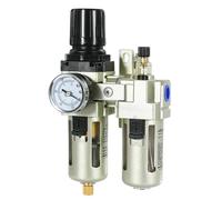 Kueohse Regulador de Presión de Aire Comprimido de Aleación de Aluminio AC3010-03, 1 Unidad, Filtro de Agua con Trampa de Humedad de 3/8 Pulgadas y Manómetro.