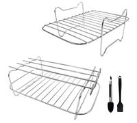 Kueohse Rejilla para Freidora de Aire para Freidora de Aire Dual, Rejilla de 2 Piezas con 4 Pinchos, Cepillo y Clips, para Freidoras de Aire de Cesta Doble