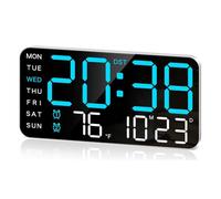 Kueohse Reloj de Pared Digital Grande de 8,4 Pulgadas, Despertador LED con Dígitos Grandes, Fecha, Temperatura, Horario de Verano, para Habitación, Dormitorio, Regalo,