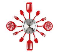 Kueohse Relojes de Pared de Cocina Grandes de 16 Pulgadas con Cucharas y Tenedores, Reloj de Pared de Vajilla 3D, DecoracióN del Hogar (Rojo)