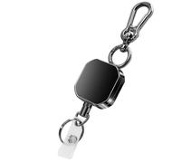 Kueohse RetráCtil, Carrete para Llaves con Soporte para Tarjeta de IdentificacióN de Metal Resistente, con MosquetóN con Clip para CinturóN, CordóN Acero 27,5 Pulgadas