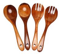 Kueohse Servidores de Ensalada de Madera Juego de 4 Cubiertos Cuchara Tenedor Cuchara de Ensalada de Madera, Tenedor para