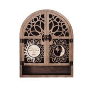 Kueohse Soporte de ExhibicióN de Cristal Sun Moon, 4 Estantes, Estante de Madera Natural, Vitrina de Cristal GóTico Witchy para Sala de Estar