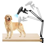 Kueohse Soporte para Secador Pelo para Perros, Soporte para Secador Pelo para Mascotas Manos Giratorio de 360°, con Abrazadera Ajustable, Se Adapta A la Mayoría Secadores Pelo