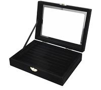 Kueohse Sostenedor Bandeja Caja Organizador de la exhibicion de aretes Anillo devidrio de Terciopelo Estuche de Almacenamiento, Negro
