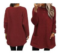 Kueohse Suéteres Cómodos y Acogedores para Mujer, de Larga, Cuello Redondo, Ligeros, Informales, Tipo Pullover, para Invierno. Rojo Vino XXXL